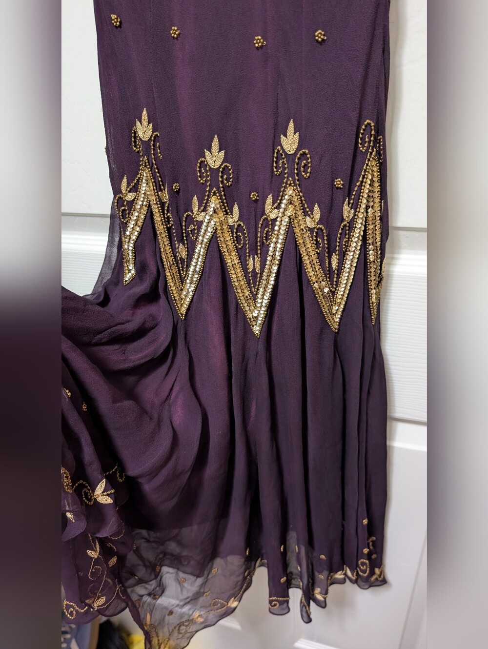 Adrianna Papell Evening Purple Beaded Sequin Dress Sheer Overlay Size 6 - Picture 5 of 9